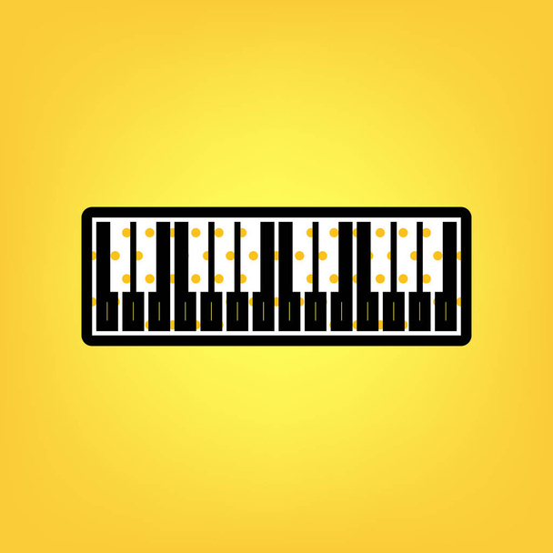 Знак клавіатури піаніно. Вектор. Жовта крапка полоки біла ікона з блакитним
 - Вектор, зображення