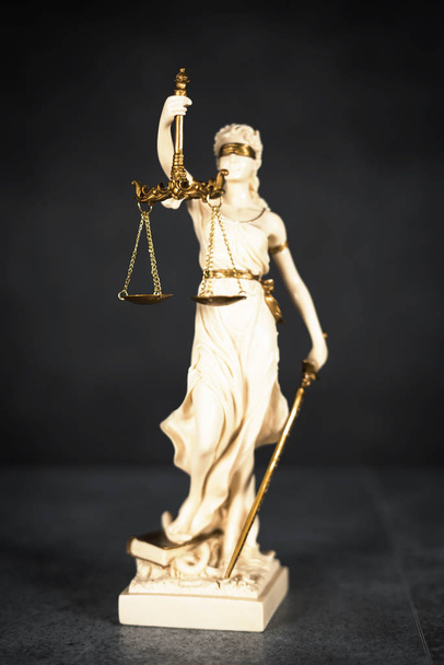 sculpture of blind Themis holding empty balance scales, mythological Greek goddess, symbol of justice - Photo, Image
