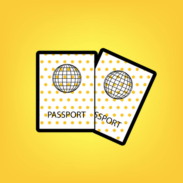 İki pasaport illüstrasyon işareti. Vektör. Sarı puantiyeli beyaz  - Vektör, Görsel