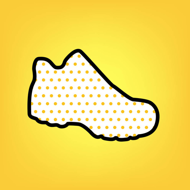 Boot sign. Vector. Yellow polka dot white icon with black contou - Vector, Image