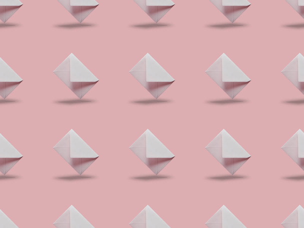 flat lay with white and empty envelopes on pink background with copy space  - Photo, Image