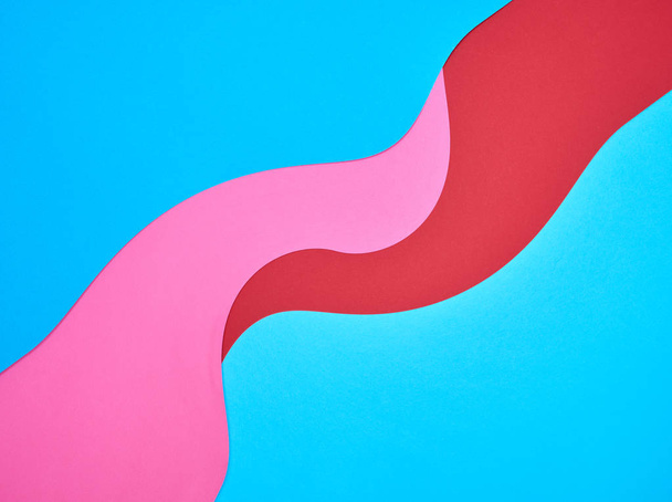 abstract color background of blue, red and pink wave shapes - Photo, Image