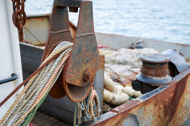 View of the fishery working deck of a small Black Sea seiner - Photo, Image