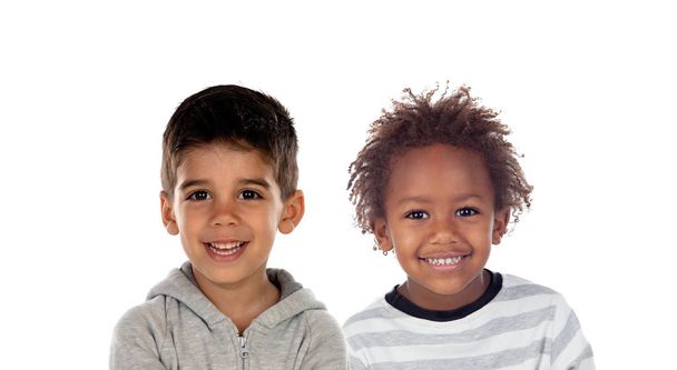 Crianças felizes olhando para a câmera isolada em um fundo branco
 - Foto, Imagem