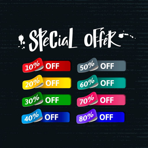 Special Offer Sale Set. Bright Colorful Labels with Percentage. Template Design of 3d Stickers - Vector, Image