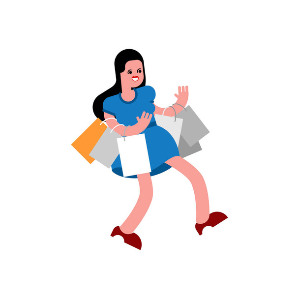 Women shopping isolated. lady in store and packages. buyer girl  - Vector, Image