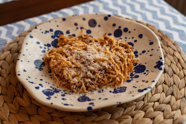 homemade spaghetti bolognese, traditional pasta dish with meat a - Photo, Image