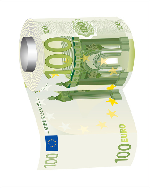 een wc-papier rollen van 500 euro-bankbiljetten, symboliseert de onzorgvuldig besteding van geld. - Vector, afbeelding