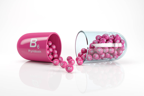 3d rendering of a vitamin capsule with vitamin B6 - pyridoxin - Photo, Image