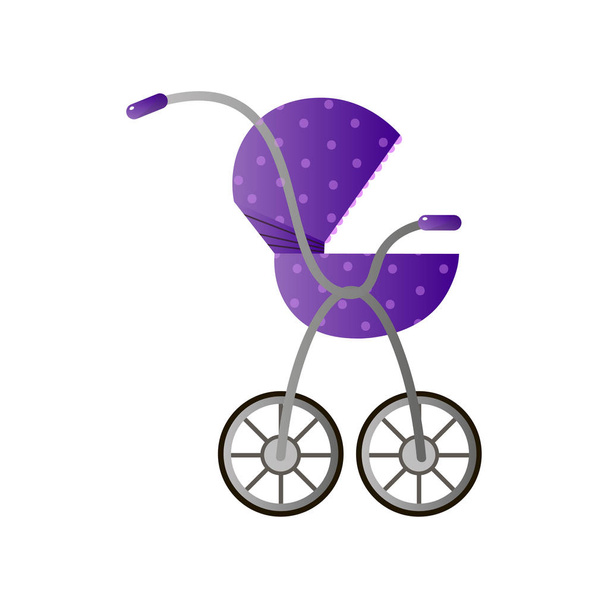 Purple retro design baby stroller with big wheels - Διάνυσμα, εικόνα