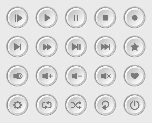 Player navigation buttons set. White plastic control panel. - Vector, Image