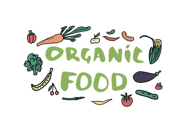 Healthy food concept with lettering. Vector design - Vector, Image