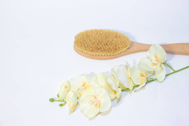 Brush for dry massage. New cosmetology. Getting rid of cellulite and stretch marks. Proper skin care. Spa treatments. - Фото, зображення
