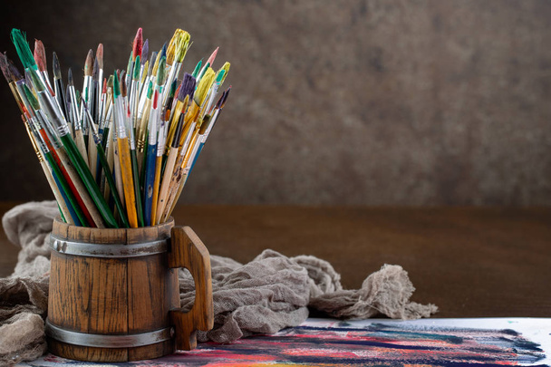 Paint brushes and paints for drawing. - Fotografie, Obrázek