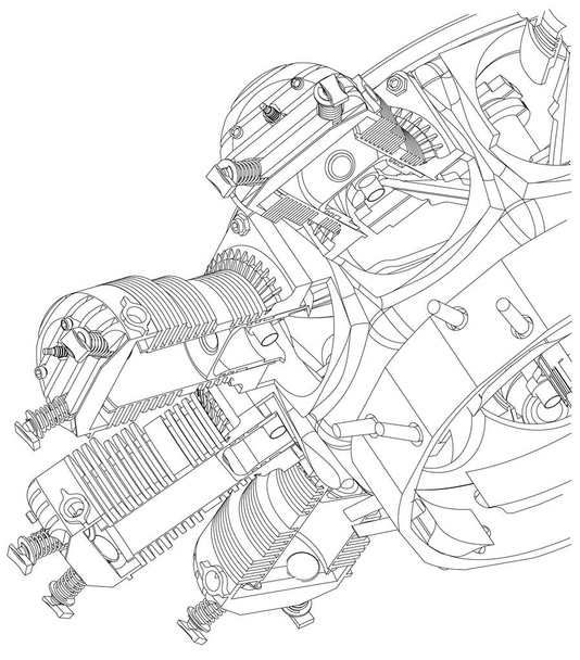 Motor radial desmontado sobre blanco
 - Vector, Imagen