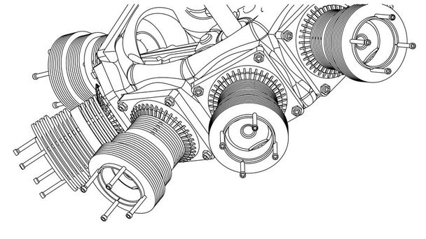 Радиальный двигатель на белом
 - Вектор,изображение
