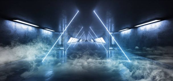 Roken achtergrond Sci Fi Neon driehoek futuristische Alien ruimteschip - Foto, afbeelding