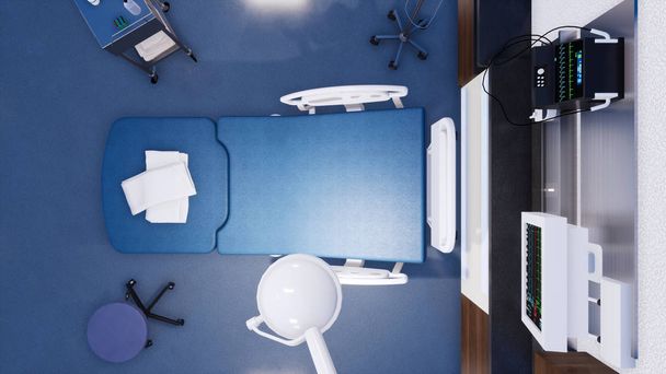 Top down view of empty hospital bed 3D rendering - Foto, afbeelding