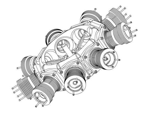 Motor radial en blanco
 - Vector, Imagen