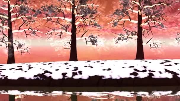 Zimą drzewa krajobraz renderowania 3d - Materiał filmowy, wideo