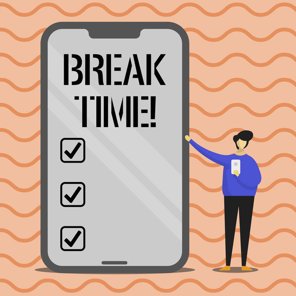 Texto de escritura de palabras Break Time. Concepto de negocio para Momento para dejar de funcionar Relájate Pausa
. - Foto, imagen