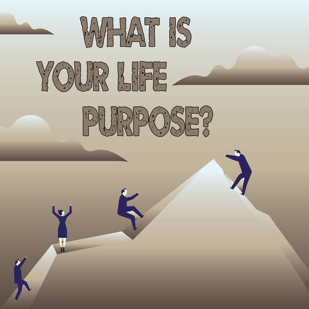 Tekst teken weergegeven: Wat Is uw leven Purposequestion. Conceptuele foto persoonlijke bepaling doelstellingen bereiken doel. - Foto, afbeelding