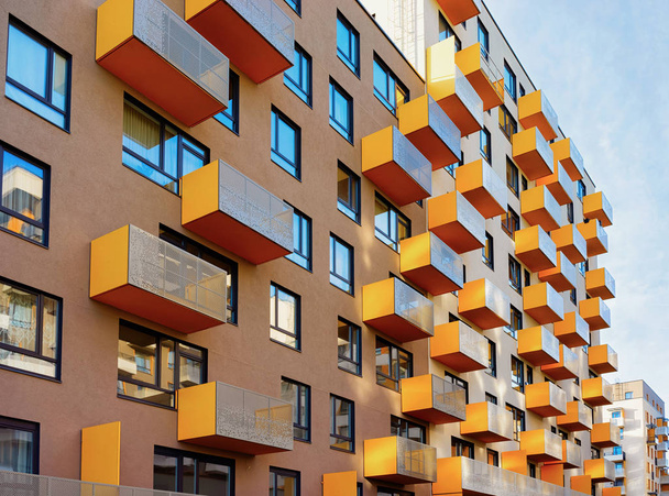 Colorful apartment house modern residential building architecture copy space - Photo, Image