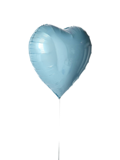 Metallic light blue heart balloon object for birthday party or valentines day isolated on a white - Foto, afbeelding
