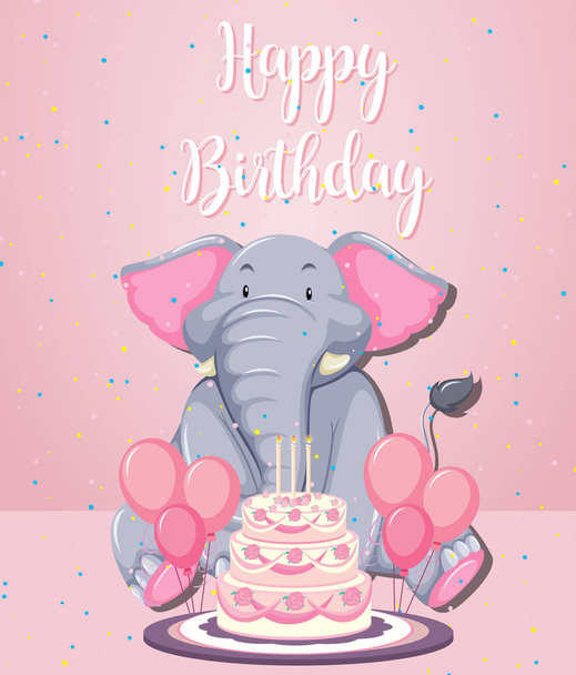 Een olifant op verjaardag sjabloon - Vector, afbeelding