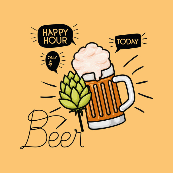 etiqueta de cervezas happy hour con frasco
 - Vector, Imagen