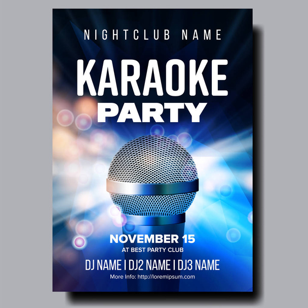 Karaoke Poster Vector. Colorful Instrument. Technology Symbol. Karaoke Party Flyer. Music Night. Radio Microphone. Retro Concert. Competition. Media Announcement. Luxury. Realistic Illustration - Vector, Image
