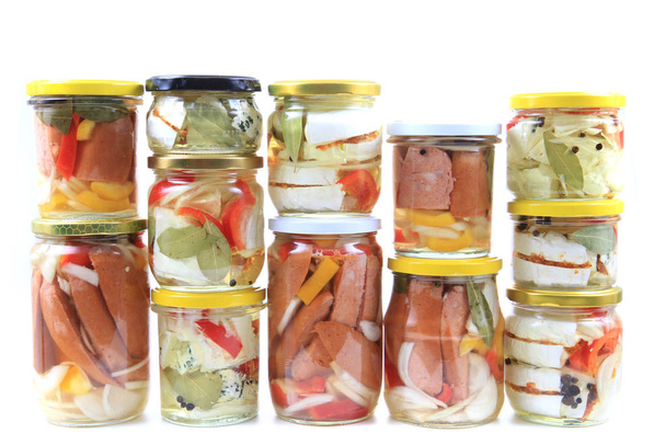 czech pickled sausages in vinegar and cheese in oil - Photo, Image