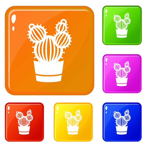 Round cactus icons set vector color - Vecteur, image