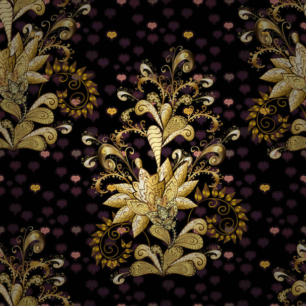 Millefleurs. Pretty vintage feedsack pattern in small yellow, black and brown, flowers. Floral sweet seamless background for textile, fabric, covers, wallpapers, print, wrap, quilting. - Vector, Image