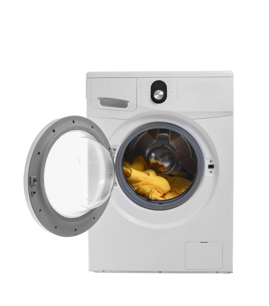 白い背景の上に現代の洗濯機 - 写真・画像