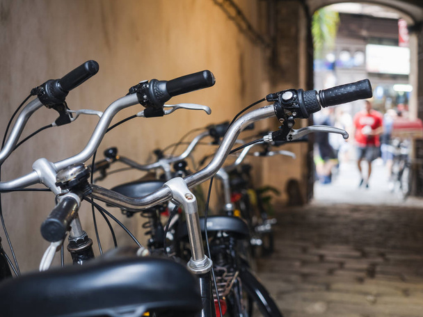 Fahrradverleih Shop Menschen Stadt Lifestyle Transport Fahrrad zu - Foto, Bild