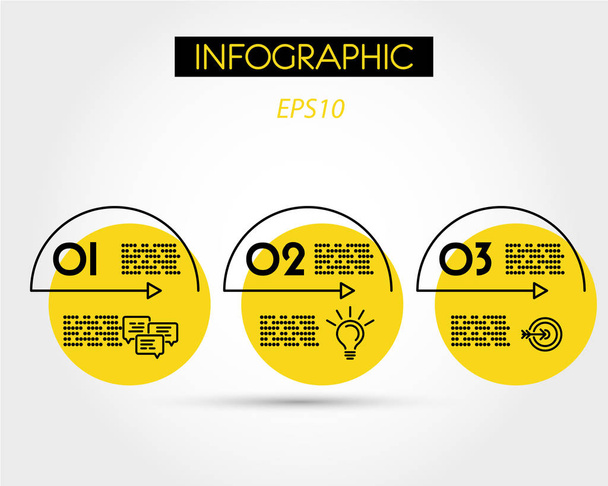 yellow linear infographic arcs with icons - Διάνυσμα, εικόνα