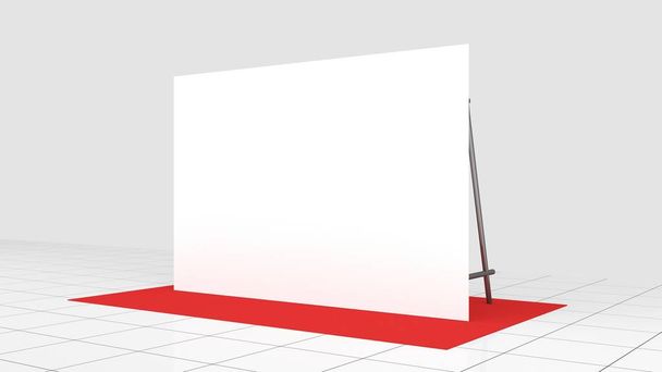 Backdrop, press banner 2x3 meters with red carpit. 3d render template. Mockup - Photo, Image