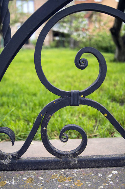 Forged elements of a fence against a background of green grass - Photo, Image