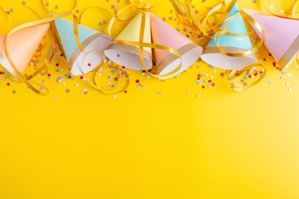 Birthday Party Background on Yellow  - Фото, изображение