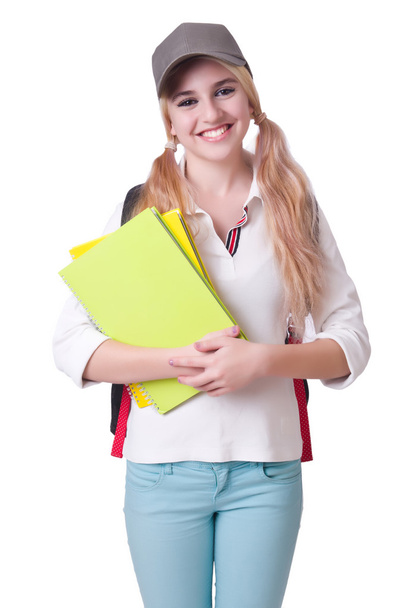 Студент дівчини з книгами на білому
 - Фото, зображення