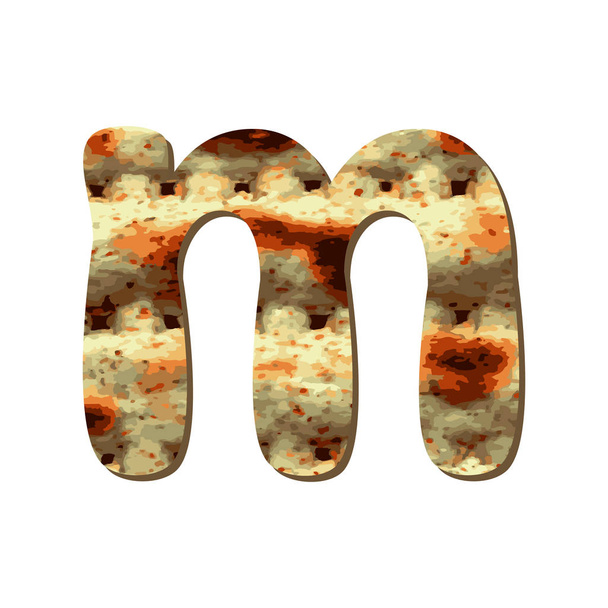 Rounded English lowercase letter M with matza texture. Font for Passover. Vector illustration on isolated background. - Vector, Image