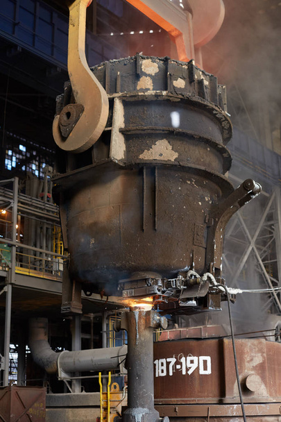 Metallurgical production. Steel-melting. Bottom pouring of ingot. - Photo, Image