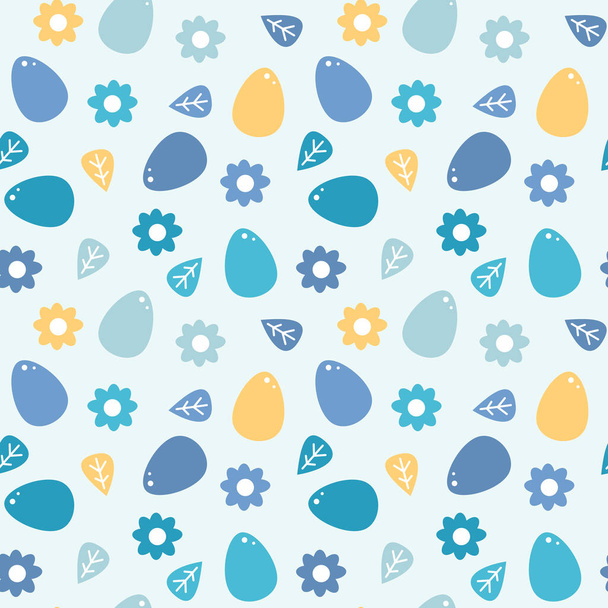 cute colorful easter seamless vector pattern background illustration with eggs and flowers - Wektor, obraz