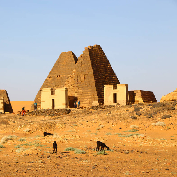 στην Αφρική Σουδάν Μερόε αντίκα πυραμίδες των Φαραώ μαύρο στη μέση του deser - Φωτογραφία, εικόνα