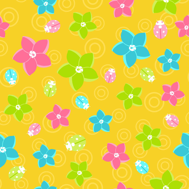 Vector floral seamless pattern in doodle style on orange background - Vecteur, image