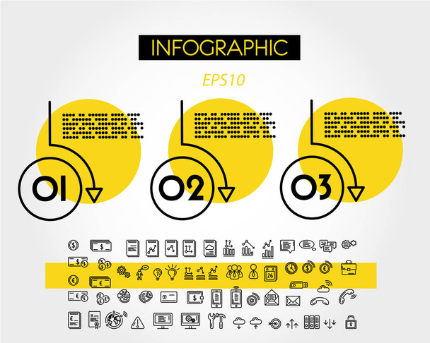 yellow linear infographic set of rings - Διάνυσμα, εικόνα