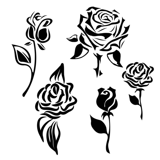Flower icon. Set of decorative rose silhouettes. Vector rose - Vector, Image