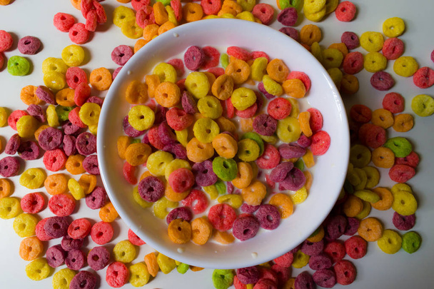 HEALTHY BREAKFAST OF COLORFUL CEREAL - Photo, image