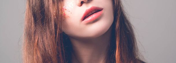 female beauty natural makeup soft shiny lips - Foto, imagen